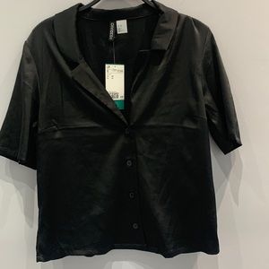 Black satin button down blouse